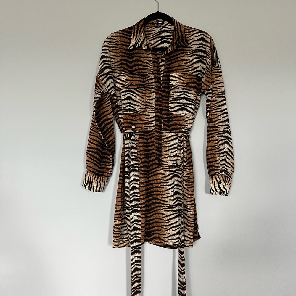 Fashion Nova Brown and Black Animal Print Dress Size Medium